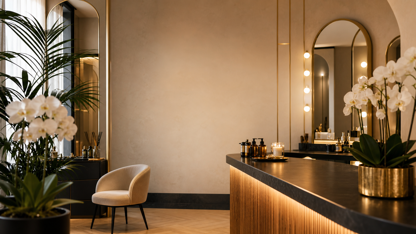 Nyugodt, meghívó enteriőr-részlet a Fantastic Art Beauty boutique hotel hangulatú szalonjából